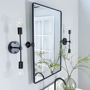 lot 123 image: Tehome 20 x 24  Farmhouse Black Metal Framed Pivot Rectangle Mirror