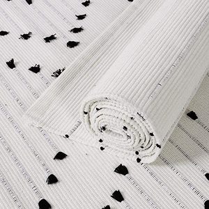 lot 65 image: HAOCOO Boho Cotton Blend Area Rug, 5x 7, Black and White
