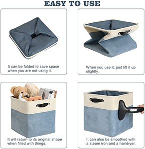 lot 148 image: Set of 4 FENQDOOU Large Velvet Cube Storage Bins,13x13x13, BeigeLight Blue