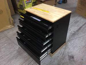 Extra Wide Heavy Duty Welded 18-Gauge Steel 5-Drawer Garage Base Cabinet in Black (32 in. W x 33 in. H x 21.5 in. D) by Husky Customer Returns See Pictures