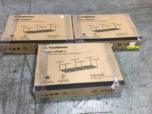 Lot of 3 Black Adjustable Height Steel Overhead Garage Storage Rack (36 in. W x 96 in. D) by FLEXIMOUNTS Customer Returns See Pictures