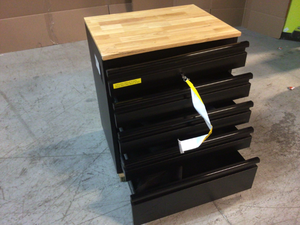 Heavy Duty Welded 18-Gauge Steel 5-Drawer Garage Base Cabinet in Black (28 in. W x 32 in. H x 21.5 in. D) by Husky Customer Returns See Pictures