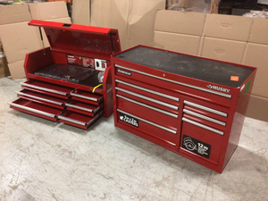 The Home Depot Husky 46 in. W x 18.1 in. D Standard Duty 14-Drawer Tool Chest and Top Tool Cabinet Combo  Customer Returns See Pictures