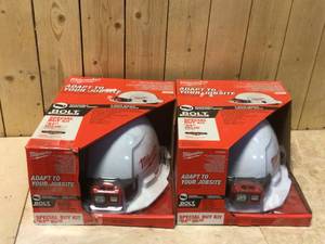 lot 58 image: Lot of Milwaukee 450 Lumens LED SpotFlood Headlamp with Hardhat Customer Returns See Pictures