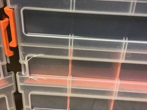 lot 85 image: Lot of HDX 15-Compartment Interlocking Small Parts Organizer in Black (2-Pack)  ONE HAVE SMALL DAMAGE Customer Returns See Pictures