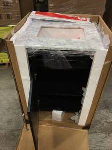 lot 102 image: Aberdeen 24 in. W x 20 in. D Vanity in Black with Carrara Marble Top with White Sink by Home Decorators Collection Customer Returns See Pictures