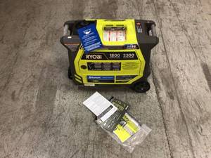 lot 104 image: 2,300-Watt Recoil Start Bluetooth Super Quiet Gasoline Powered Digital Inverter Generator with CO Shutdown Sensor by RYOBI Customer Returns See Pictures