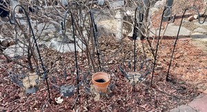 lot 140 image: 6 Shepards Hooks with 4 Hanging Baskets