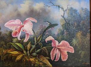 lot 11 image: Beautiful Hummingbird and Orchid Painting by Sonje
