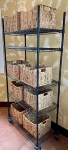 lot 190 image: Black Metal Shelf on Casters with Baskets