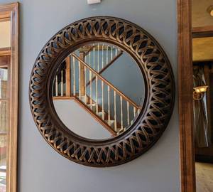 lot 76 image: Large Round Bronze Wall Mirror