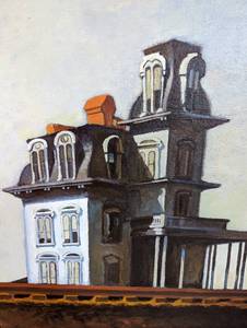 lot 83 image: Framed House by the Railroad Painting (Reproduction)