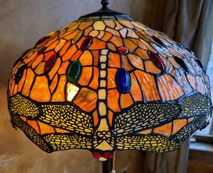 lot 85 image: Colorful Dragonfly Stained Glass Floor Lamp