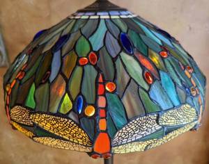 lot 86 image: Colorful Dragonfly Stained Glass Floor Lamp