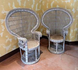 lot 16 image: Pair of Vintage Wicker Peacock Chairs