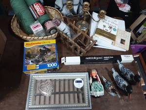 Misc. Home Decor-Small Decoys, Mirror, Window Film, Candelabra, Candles, Books Yarn, Collectible Doll, More