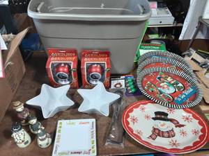 2-New Digital Photo Ornaments, White Star Ceramic Bowls, Other Holiday Items Includes Tote Bin