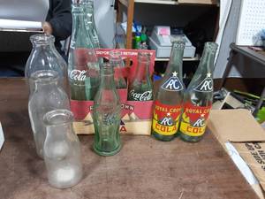 Box Of Old Coke Bottles & Milk Bottles