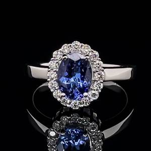 Brand New 1.70 Carat Very Fine Oval Tanzanite & Diamond Ring in 14k White Gold $4850 Retail VIDEO
