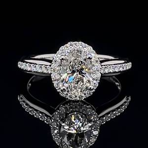 Fine Quality 1.09 Carat Diamond Solitaire French Pave Oval Halo Ring in 18k White Gold $4,875 Retail VIDEO