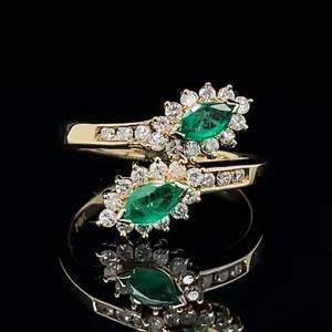 No Reserve 1.00 Carat Natural Green Emerald & Diamond Cluster Bypass Ring 14k Yellow Gold $3,499 Retail VIDEO