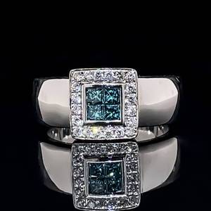 18k Blue & White Diamonds Invisible Set in White Gold Ring w. High Polish Finish & Sleek Style $3,850 Retail VIDEO