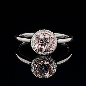 Pretty in Pink Brand New 0.94ctw Round Morganite & Diamond Halo Ring in 14k White Gold $2250 Retail VIDEO