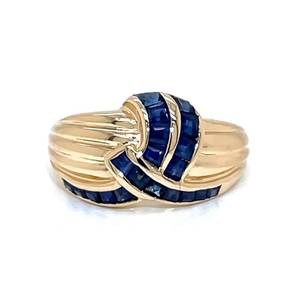 Designer Hallmark Blue Sapphire Ribbon Scalloped Shell Ring in 14k Yellow Gold $1999 Retail VIDEO