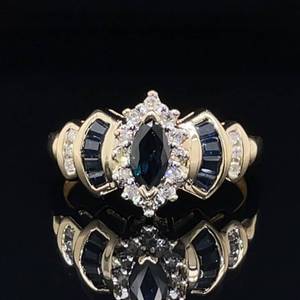 Deep Blue Natural Sapphire &amp Diamond Step-Tier Cocktail Cluster Estate Ring in 14k Yellow Gold VIDEO