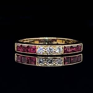 Everyday Glamor Natural Ruby &amp Diamond VS Clarity Channel Set Stackable Wedding Band Estate Ring in 18k Yellow Gold $1999 Retail VIDEO