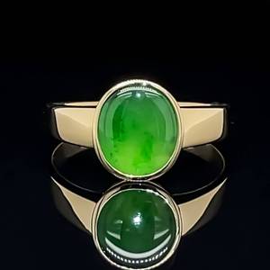 14k Yellow Gold Estate Ring, Candy Apple Green Enamel Solitaire, Low Profile-Bezel Set, Wear on any Finger.  $800 Retail