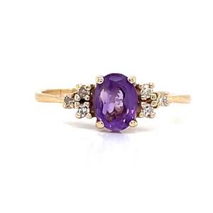 Stunning Purple Oval Amethyst &amp Diamond Tiered Cluster Estate Ring in 14k Yellow Gold