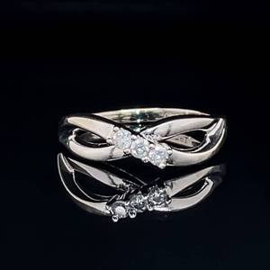 Infinity Symbol Everlasting Love Diamond 3-Stone Promise or Stacking Estate Ring in White Gold