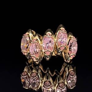 Cotton Candy Pink 4ctw Pink Ice Cubic Zirconia Marquise Cluster Stacked Ring Split Shank in 14k Yellow Gold Estate