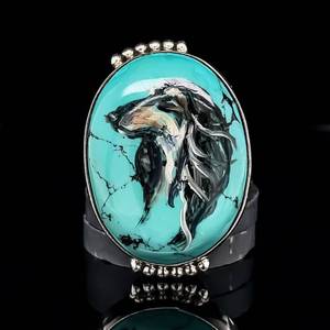 Vintage Dog Tribute Mural Turquoise Estate Statement Ring. Eye Catching for Furrever Friends