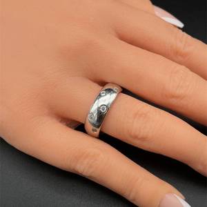 Comfort Fit Wedding Band Ring, 7mm w Scattered Flush Set CZs Throughout Band. High Polish, Classic & Contemporary