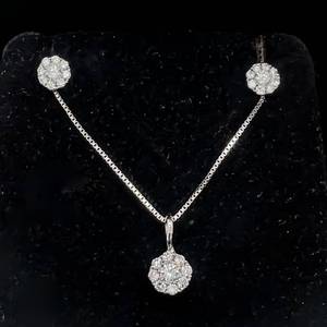 Gorgeous and Brilliant 0.35ctw Diamond Cluster Earrings & Pendant 2-Piece Set in 14k White Gold
