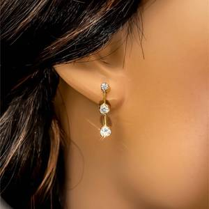 1.00 Carat Diamond 3-Stone Past, Present & Future Journey Estate Earrings in 14k Yellow Gold $2750 Retail VIDEO