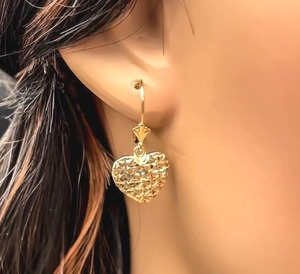 Diamond-Cut Dangle Earrings, Sparkling Basketweave Hearts w Leverbacks in 14k Yellow Gold Lightweight for Comfort. $795