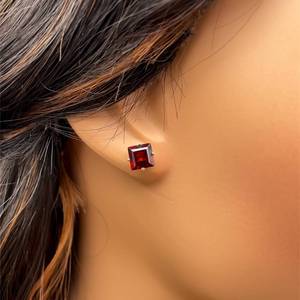 Gorgeous Garnets Square Emerald Cut Reddish-BrownBrownish-Red Garnet Solitaire Estate Stud Earrings in 14k Yellow Gold