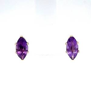 Everyday Color Marquise Amethyst Solitaire Stud Estate Earrings in 14k Yellow Gold