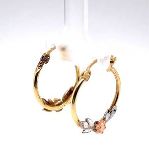 Treasurable Chic Diamond-Cut Black Hills Gold Hoop Earrings in 14k Tri-Color Gold w Click-Tops