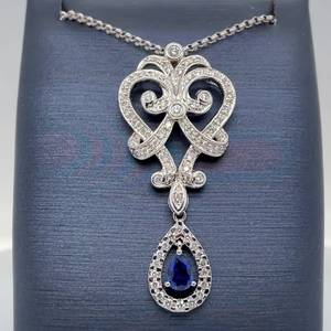 High-End, Very Fine Quality 1.19ctw Natural Sapphire & Diamond Pendant Chain Necklace in 14k White Gold Italian $6,850 Retail