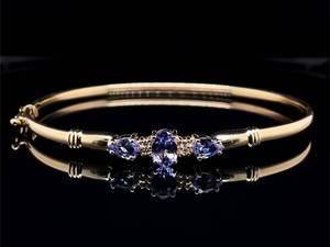 Vibrant Luxury Tanzanite 3-Stone Stackable Oval Estate Bangle Bracelet in 14k Yellow Gold $2200 Retail VIDEO