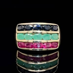 Gorgeous & Precious 3.00 Carat Natural Ruby, Emerald &amp Blue Sapphire Estate Ring in 14k Yellow Gold $3899 Retail VIDEO