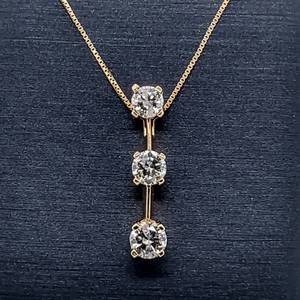 Gorgeous Fire 1.00 Carat Diamond 3-Stone Past, Present & Future Journey Linear Pendant in 14k Yellow Gold $2750 Retail VIDEO
