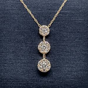 Brilliant 0.33ctw Diamond Cluster Past, Present & Future Linear Estate Pendant in 14k Yellow Gold VIDEO