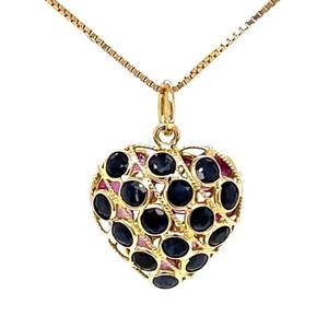 Two Looks in One Reversible Puffed Heart Natural Blue Sapphire and Ruby Double-Sided Estate Pendant in 18k Yellow Gold $1800 Retail VIDEO