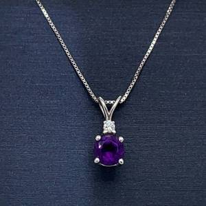 Pretty in Purple Round Amethyst & Diamond 2-Stone Pendant in 18k Yellow Gold Perfect for Layering Looks
