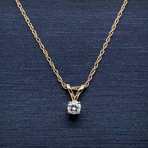 Timeless Elegance Petite Round Diamond VS ClarityG Color Solitaire Estate Pendant w Split Bail in 14k Yellow Gold